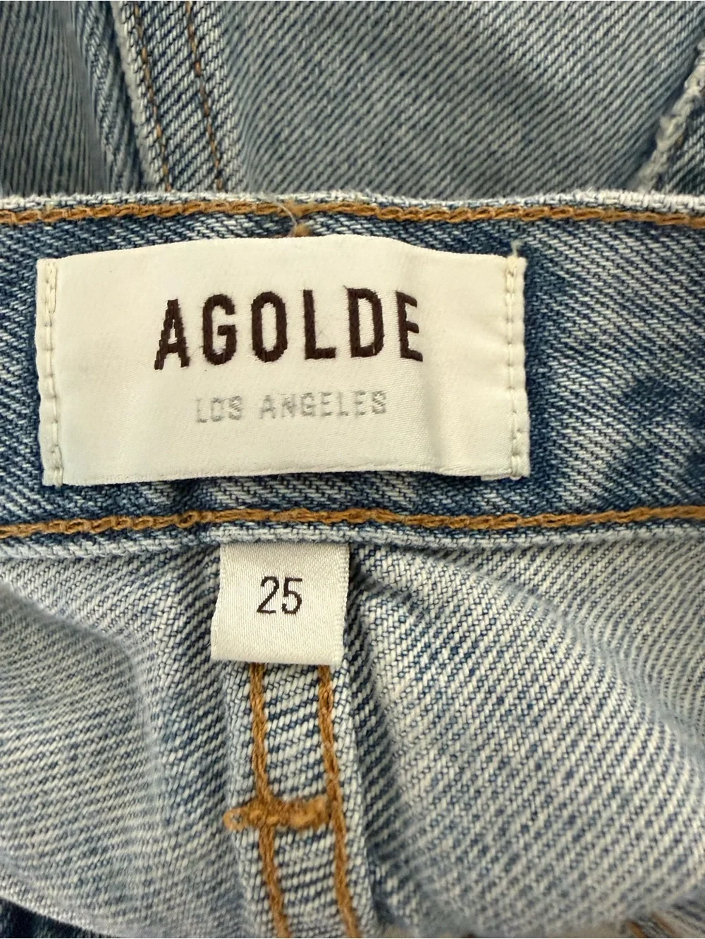 Agolde Light Blue Distressed Denim Shorts